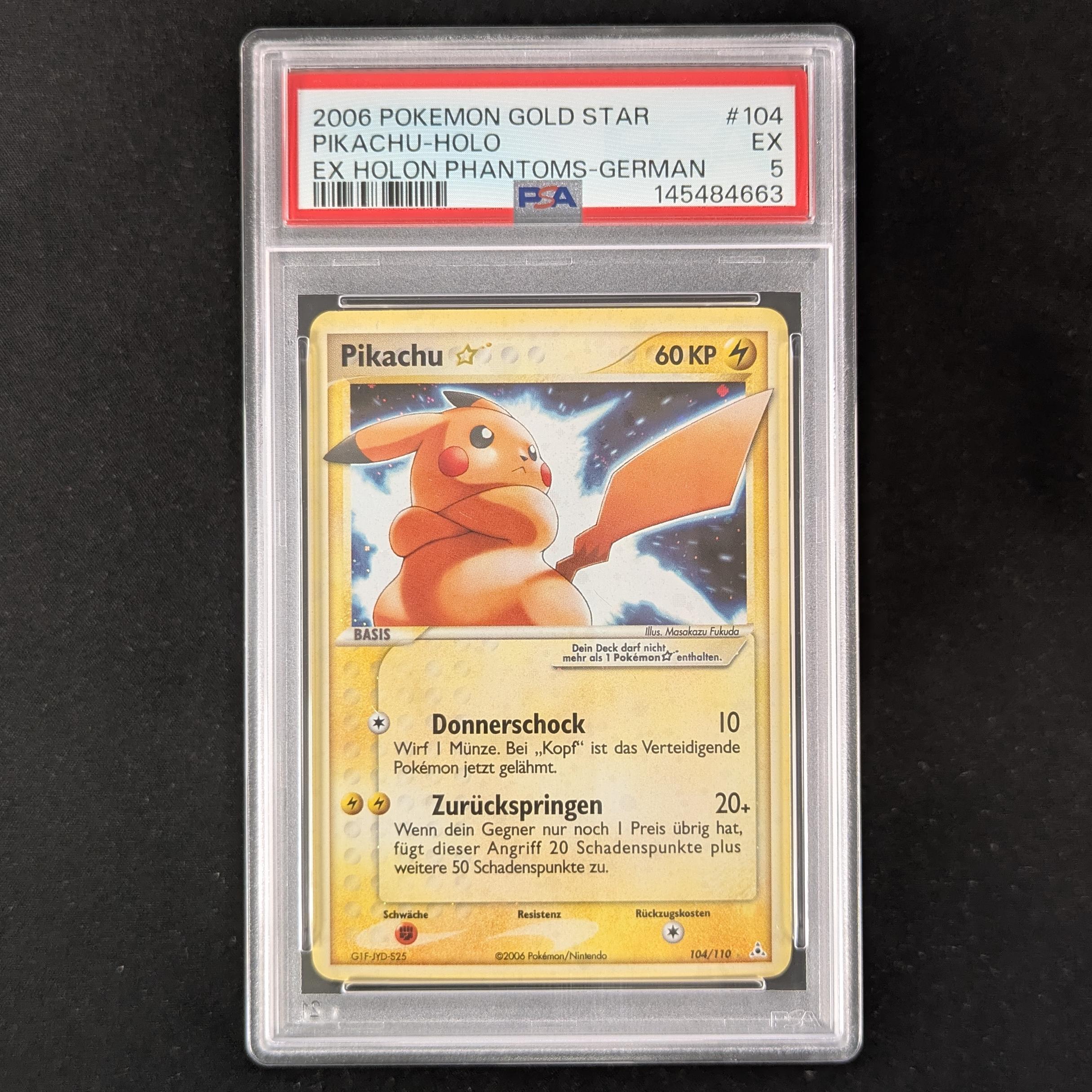 Pikachu Gold Star (HP 104) - Holon Phantoms - German - PSA 5