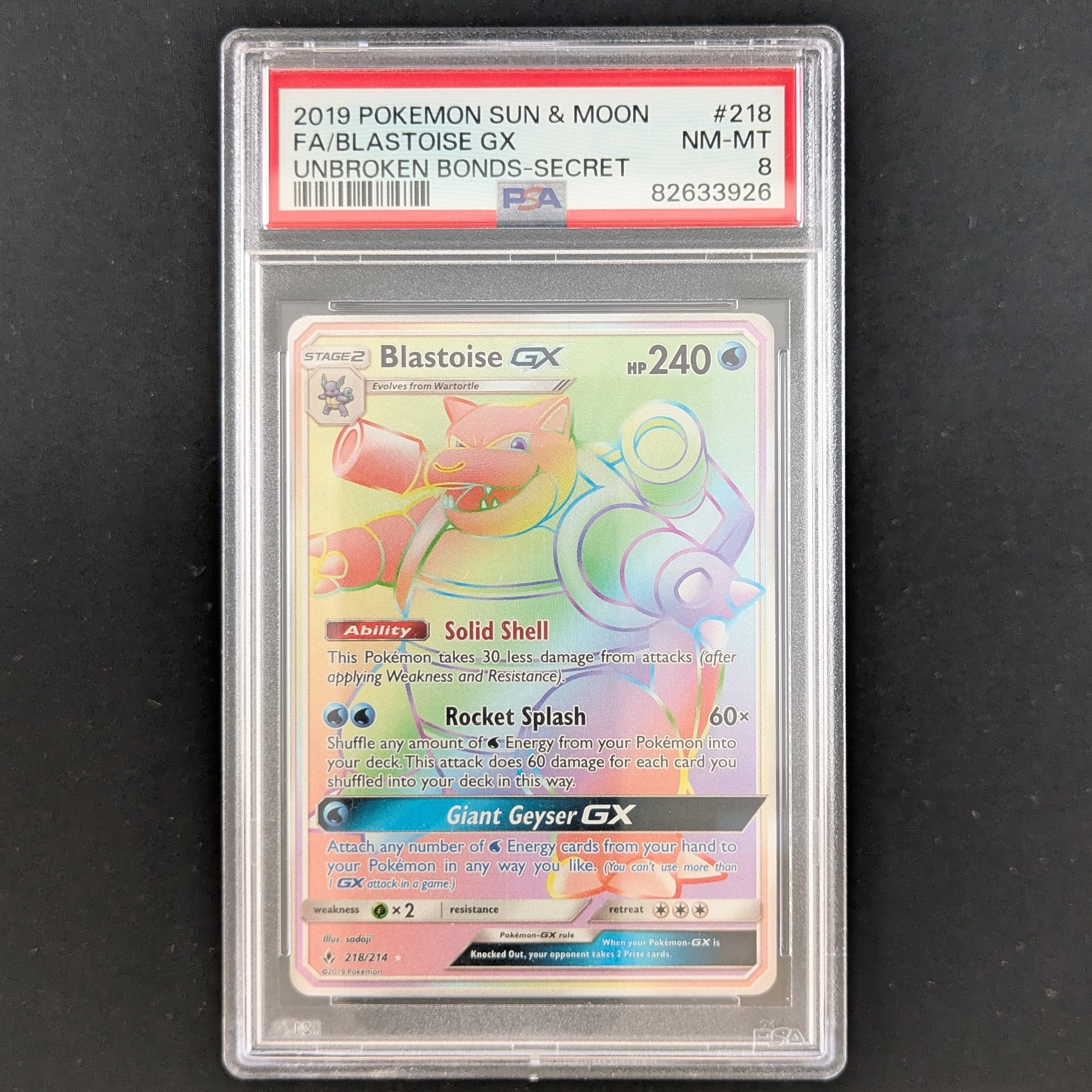 Blastoise GX (UNB 218) - Unbroken Bonds - PSA 8