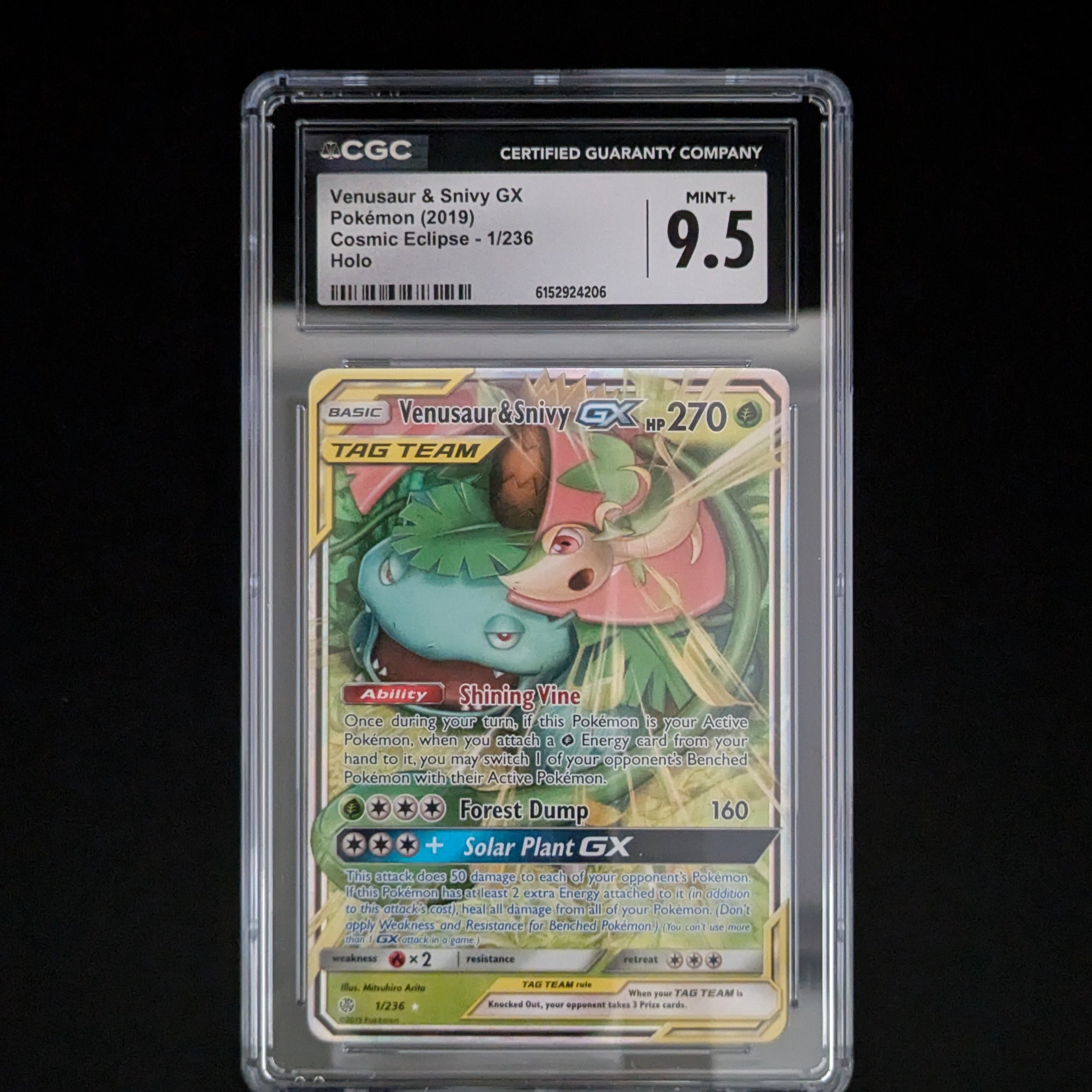 Venusaur & Snivy GX (CEC 1) - Cosmic Eclipse - English - CGC 9.5