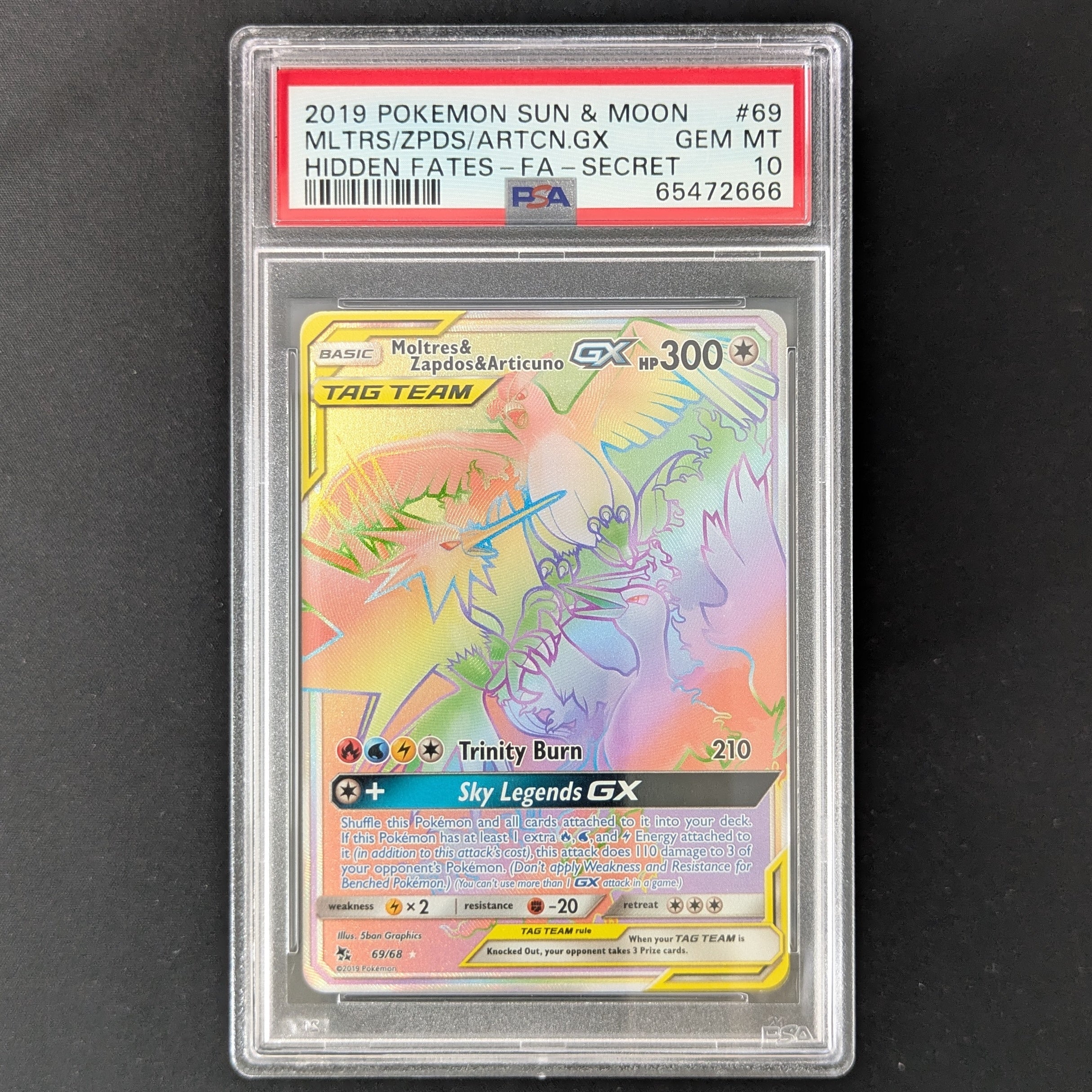 PTCG Singles - Moltres & Zapdos & Articuno GX (HIF 69) - Hidden Fates - English - PSA 10 -