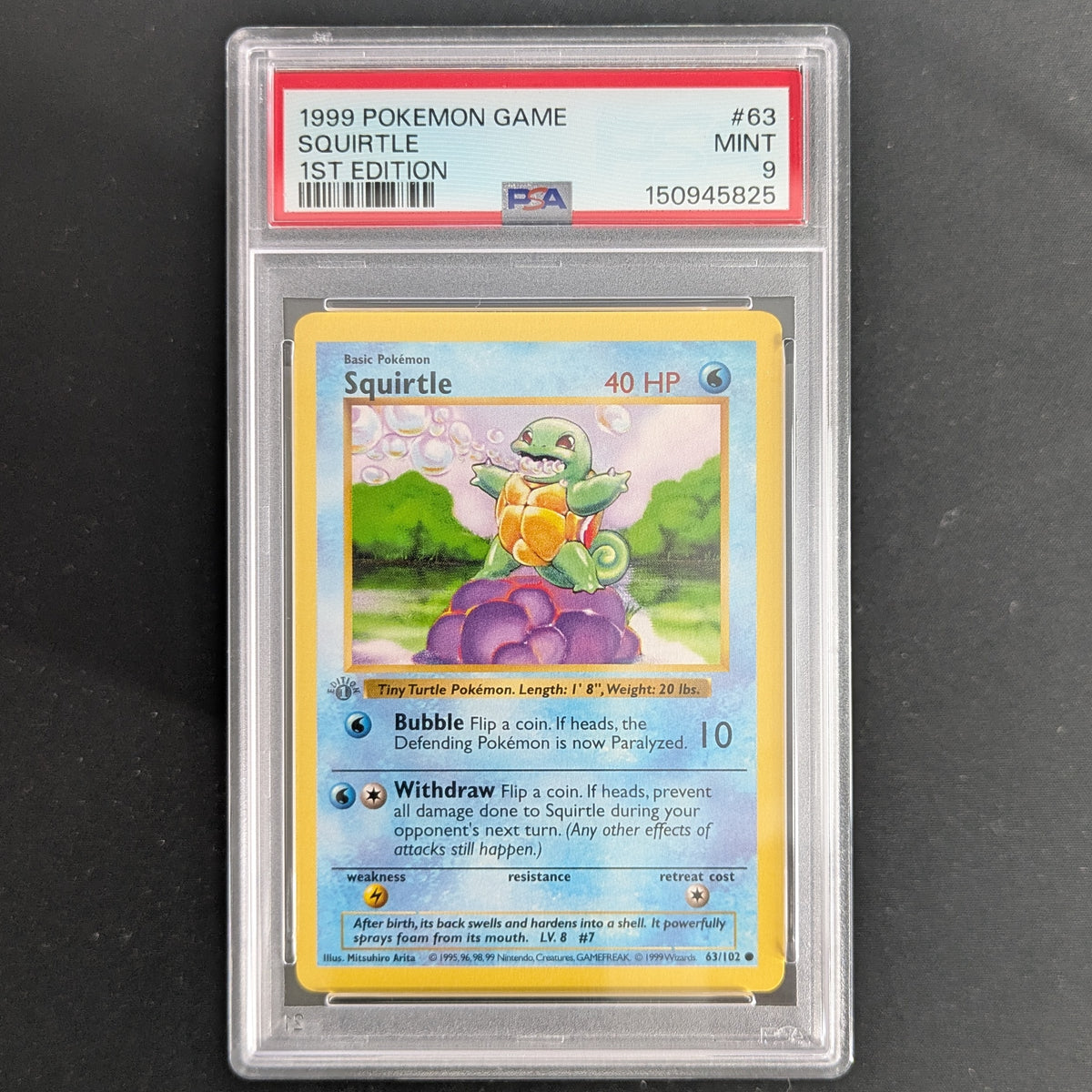 Squirtle (BS 63) - Base Set - English - PSA 9 - 1ST EDITION, SHADOWLESS