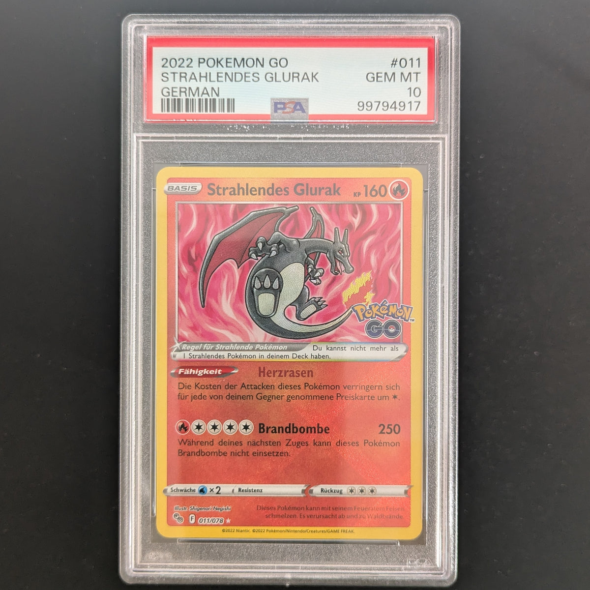 Radiant Charizard (PGO 11) - Pokémon GO - German - PSA 10