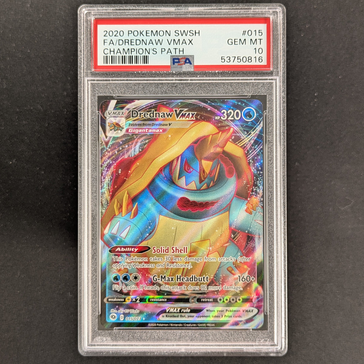 PTCG Singles - Drednaw VMAX (CPA 15) - Champion’s Path - English - PSA 10 -