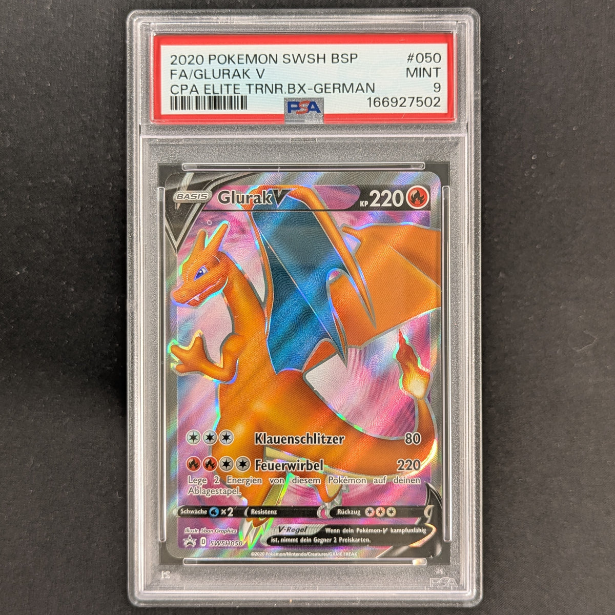 PTCG Singles - Charizard V (SWSH 50) - SWSH Black Star Promos - German - PSA 9 -