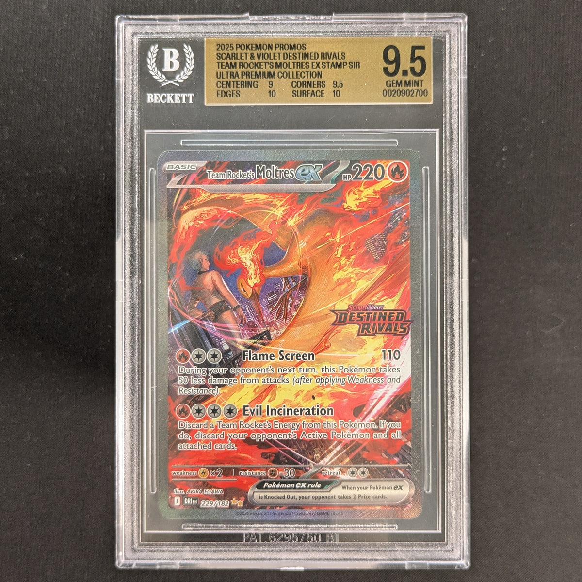 PTCG Singles - Team Rocket's Moltres ex (xDRI 229) - Destined Rivals: Additionals - English - BGS 9,5 -