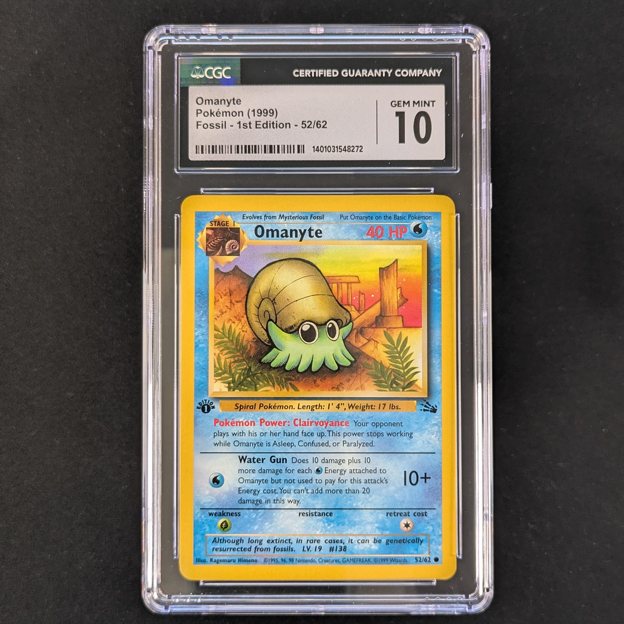 PTCG Singles - Omanyte (FO 52) - Fossil - English - CGC 10 - 31120