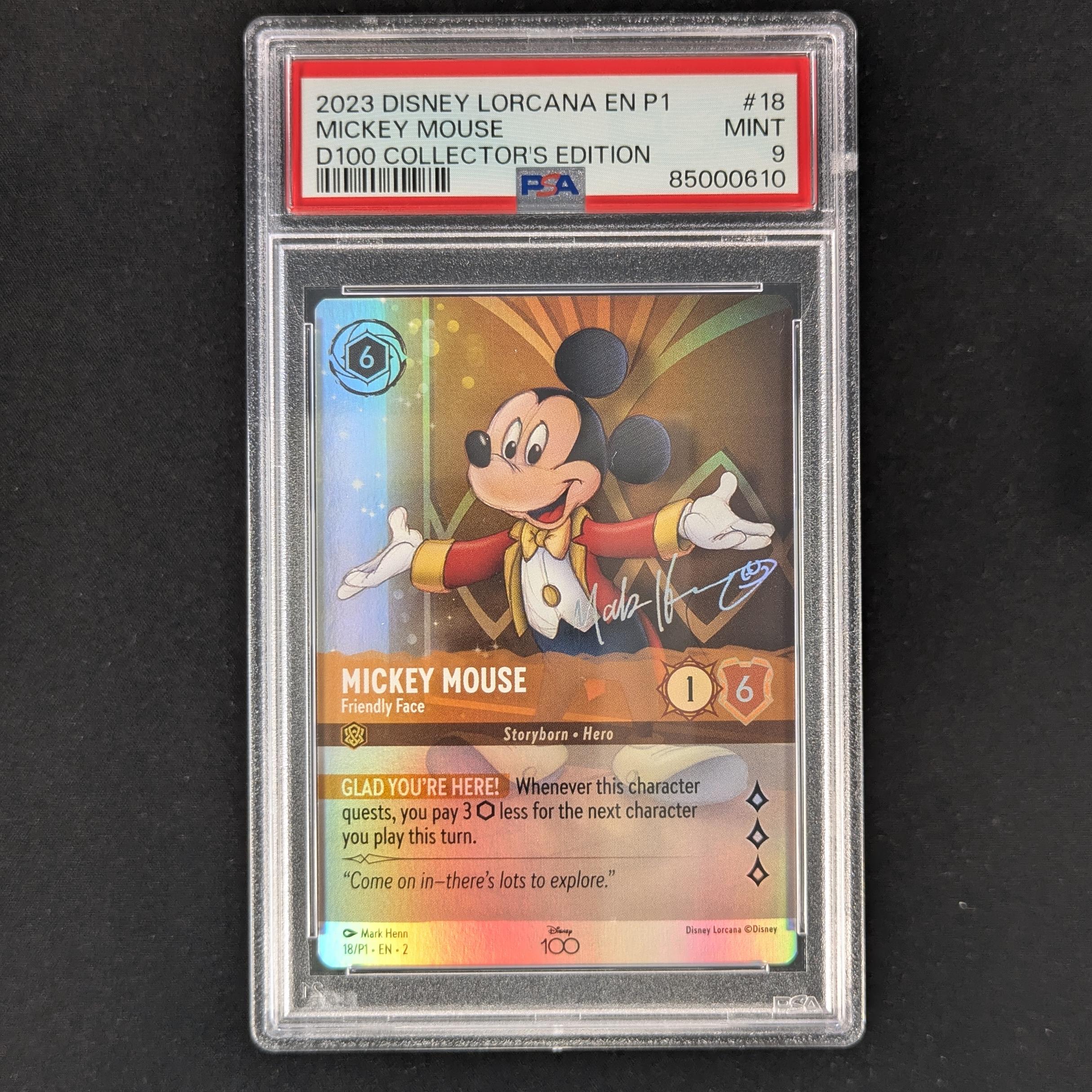 Lorcana Singles - Mickey Mouse - Friendly Face - Promos Year 1 - PSA 9 - 