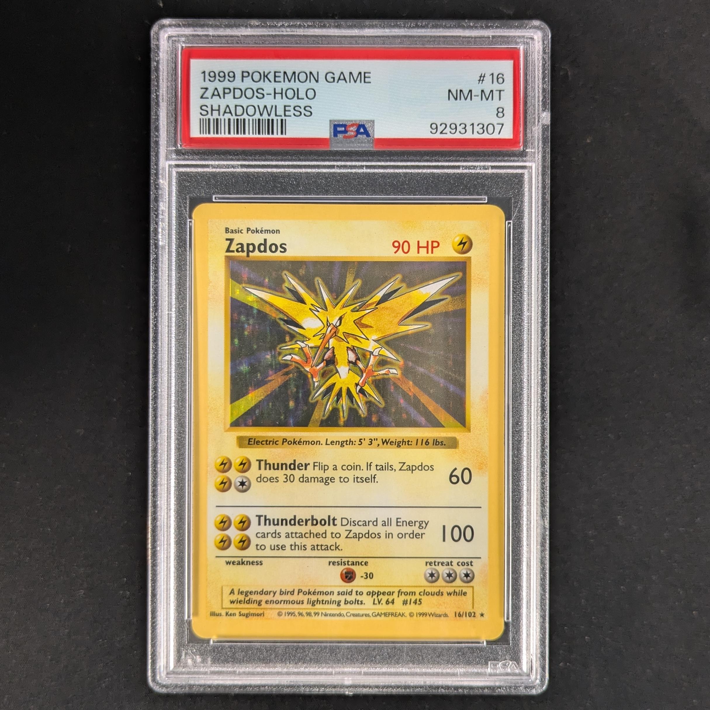 PTCG Singles - Zapdos (BS 16) - Base Set - PSA 8 - Shadowless - 