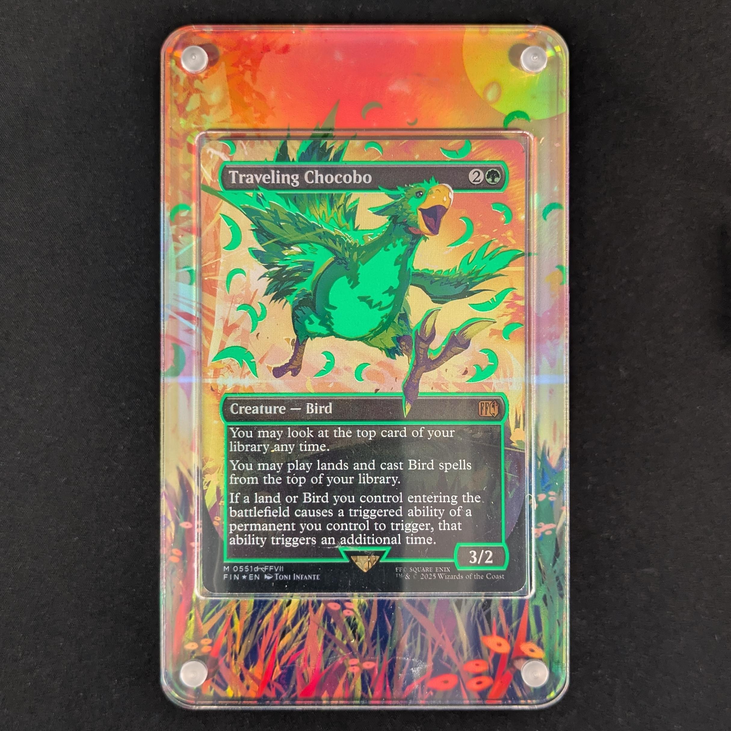 [FOIL] Traveling Chocobo (Borderless) (Neon Ink Green) - FINAL FANTASY: Extras - English - NM - Extended Art Slab