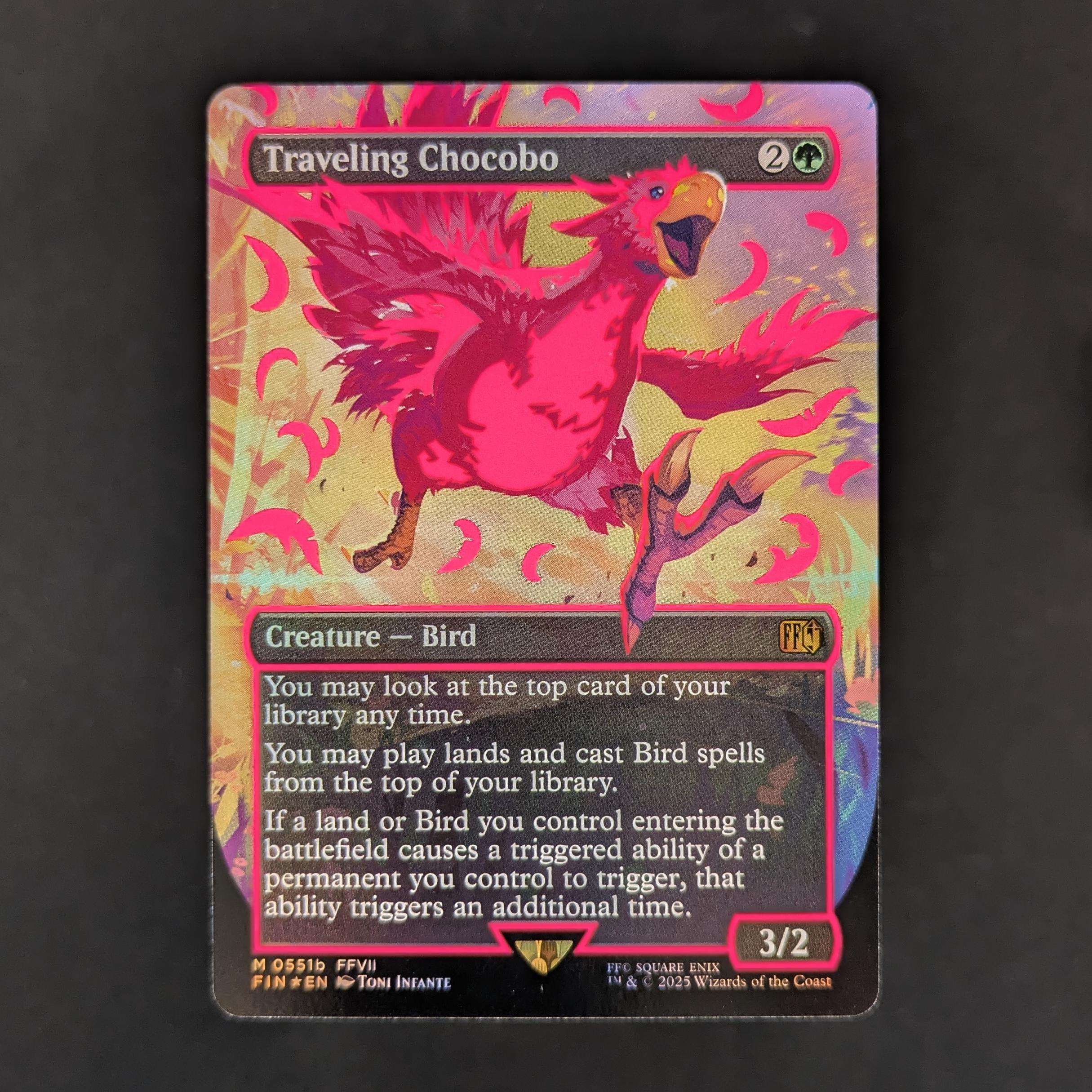 [FOIL] Traveling Chocobo (Borderless) (Neon Ink Pink) - FINAL FANTASY: Extras - English - NM - Extended Art Slab