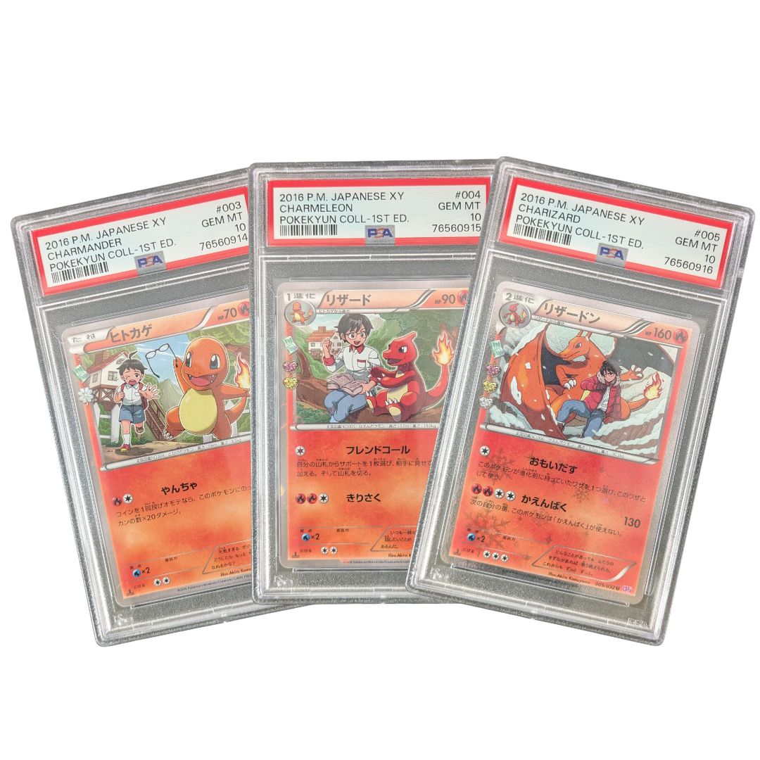 Charmander, Charmeleon, Charizard (CP3 3, 4, 5) Sequential Lot - PokéKyun Collection - Japanese - PSA 10