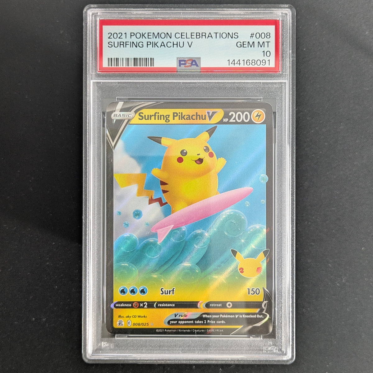 Surfing Pikachu V (CEL 8) - Celebrations - English - PSA 10