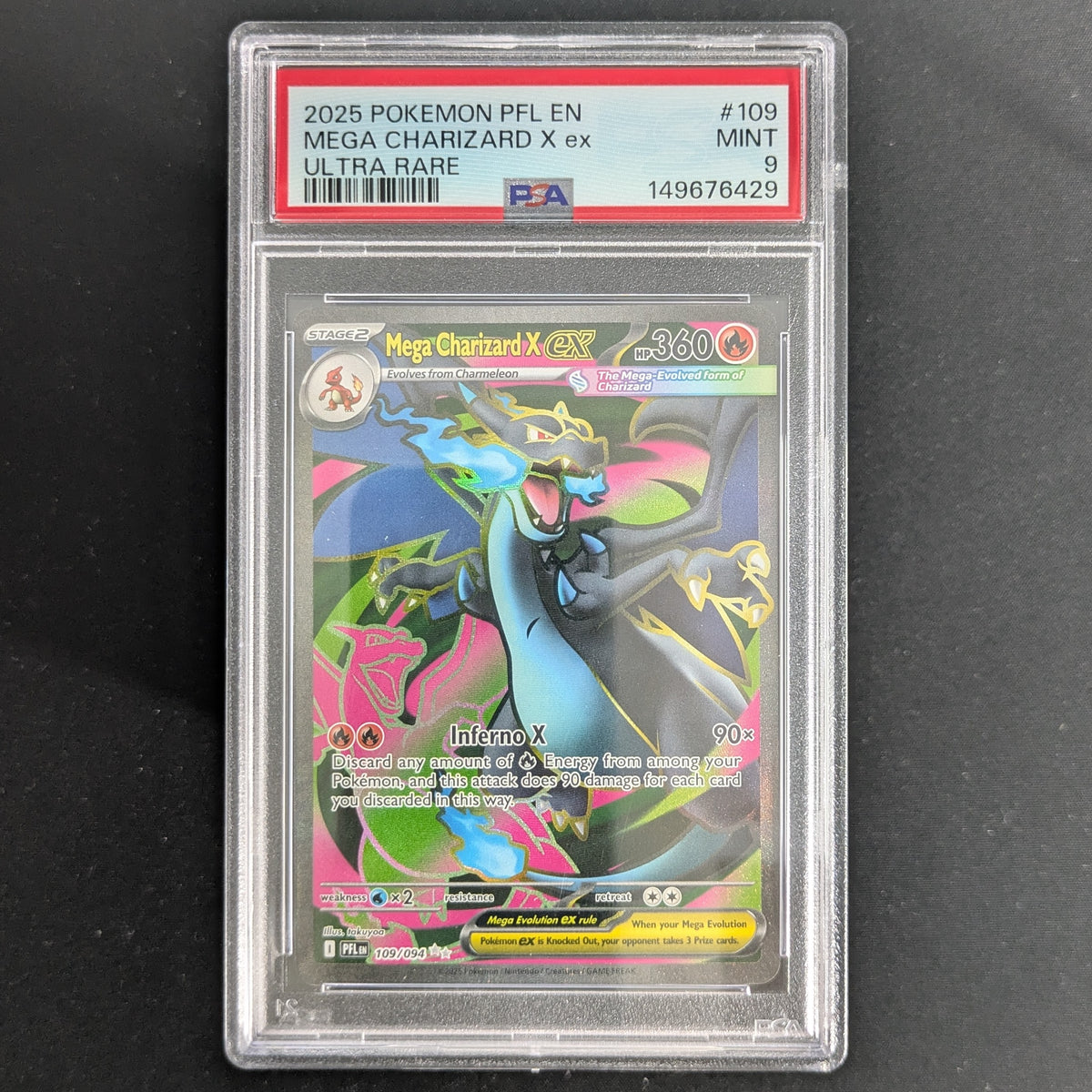 Mega Charizard X ex (PFL 109) - Phantasmal Flames - English - PSA 9