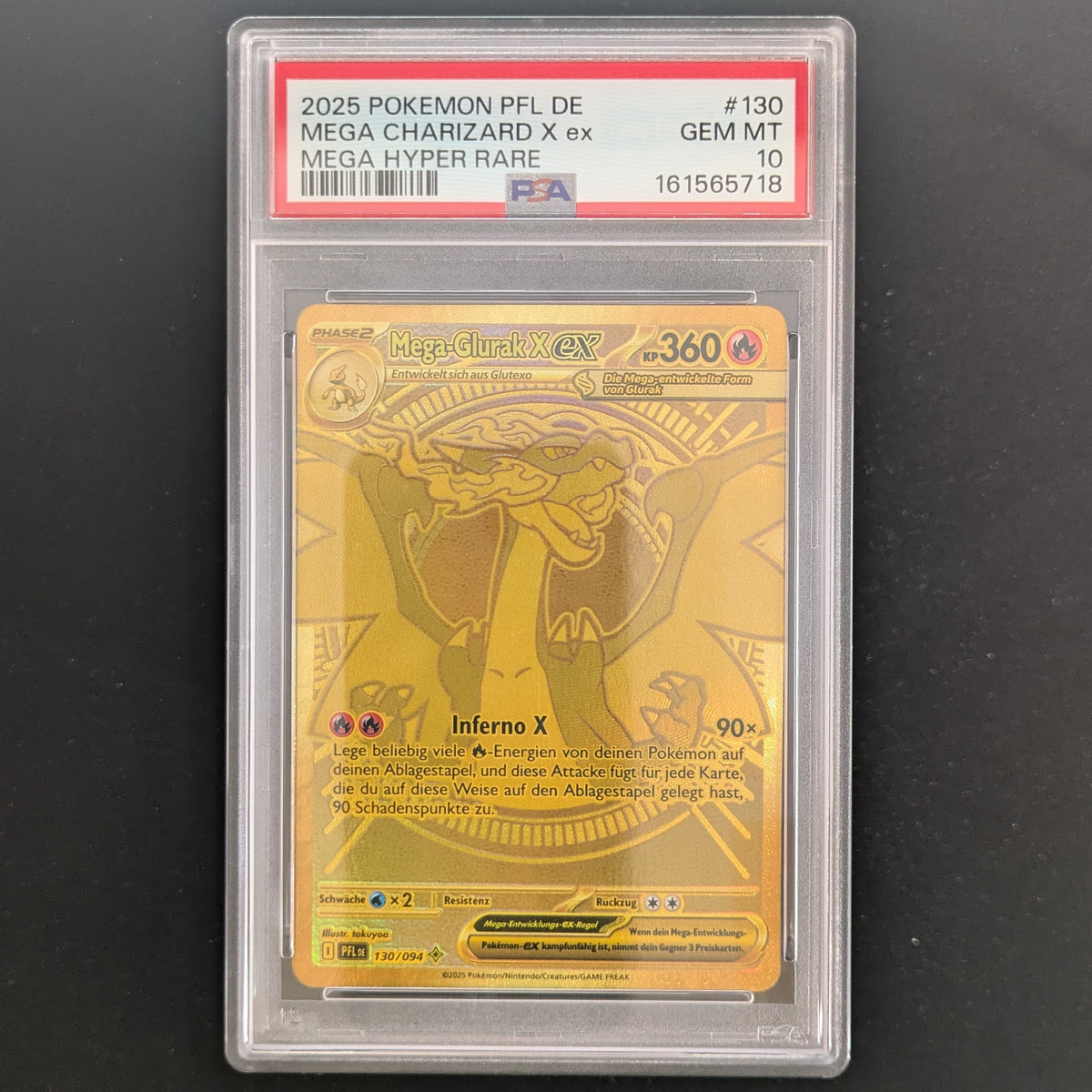 Mega Charizard X ex (PFL 130) - Phantasmal Flames - German - PSA 10