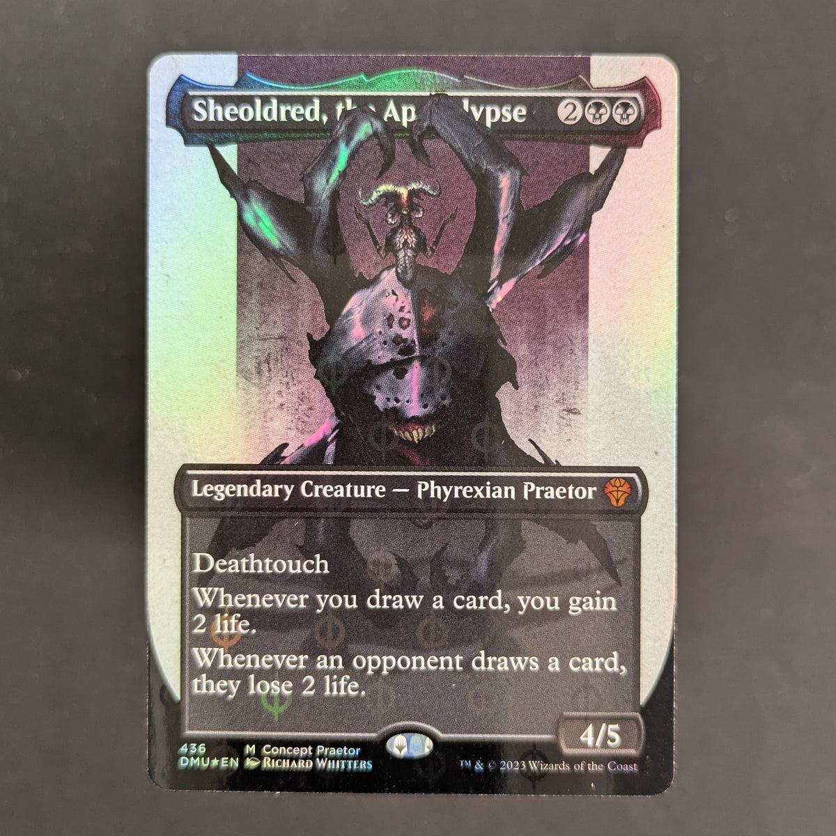MTG Singles - [FOIL] Sheoldred, the Apocalypse (Concept Praetor) (Step-And-Compleat Foil) - Phyrexia: All Will Be One: Extras - English - NM - 