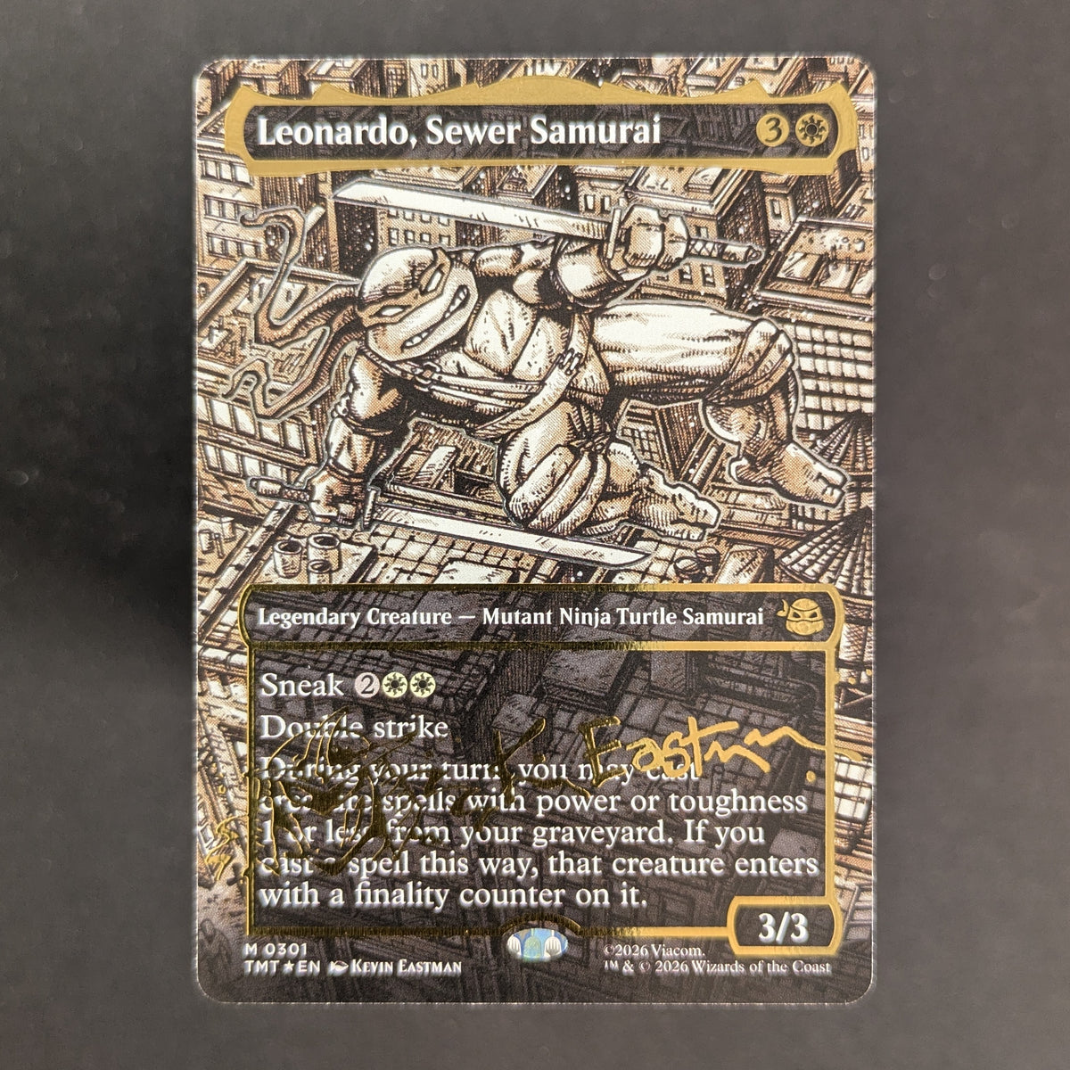 MTG Singles - [FOIL] Leonardo, Sewer Samurai (Borderless) (Gold-Stamped Signature) - Teenage Mutant Ninja Turtles: Extras - English - EX - 