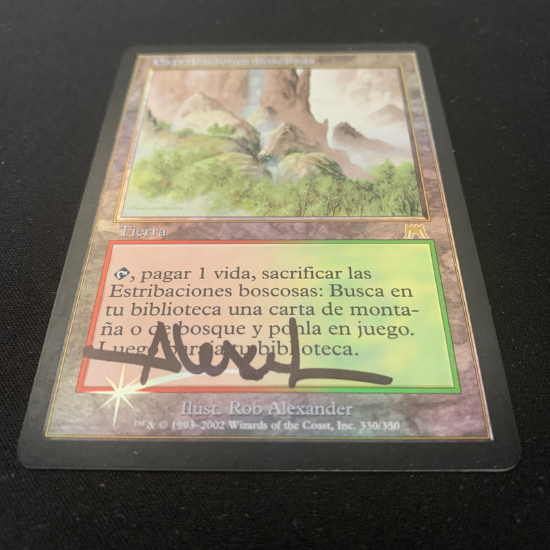 Magic the Gathering [FOIL] Wooded Foothills - Onslaught - GD, SIGNED 