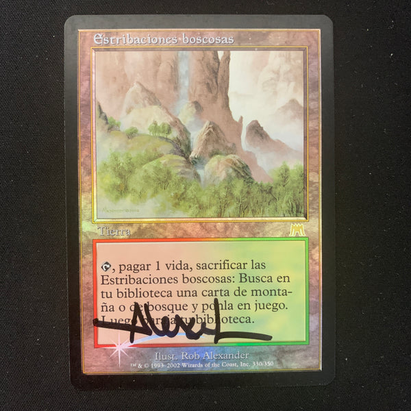 Magic the Gathering [FOIL] Wooded Foothills - Onslaught - GD, SIGNED 